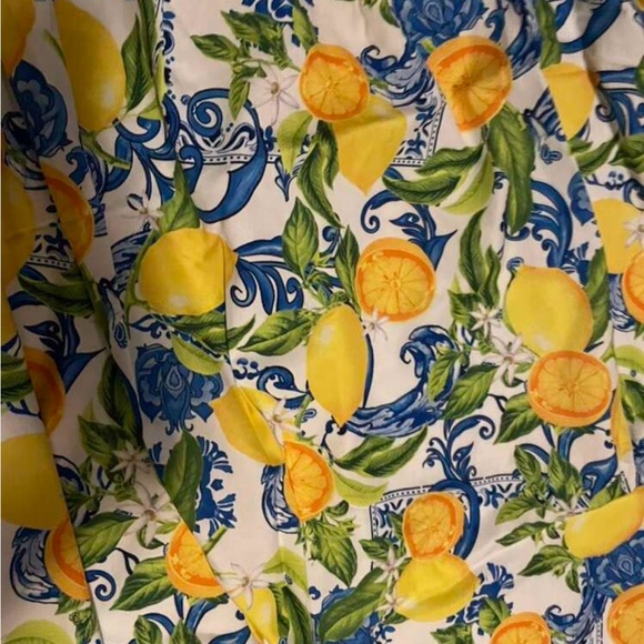 Boho Lemon Print Bandeau Smocked Cut Out Cami Tank Top Midi Dress Yellow - Picture 5 of 6